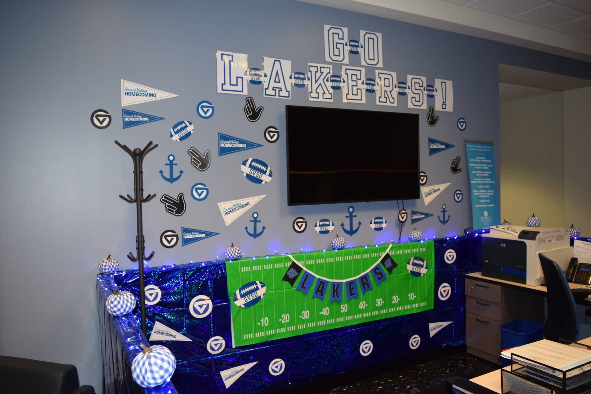 CECI Dean's Office Homecoming decor, "Go Lakers" sign on wall